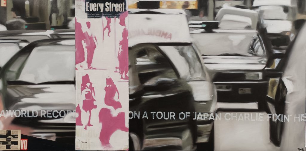 Die Dynamik, die Lichter und das pulsierende Leben unserer Zeit sind die vorherschenden Themen bei Frank Damm. Es ist der Rhythmus des Großstadtlebens. Fotorealistisch gemalt.