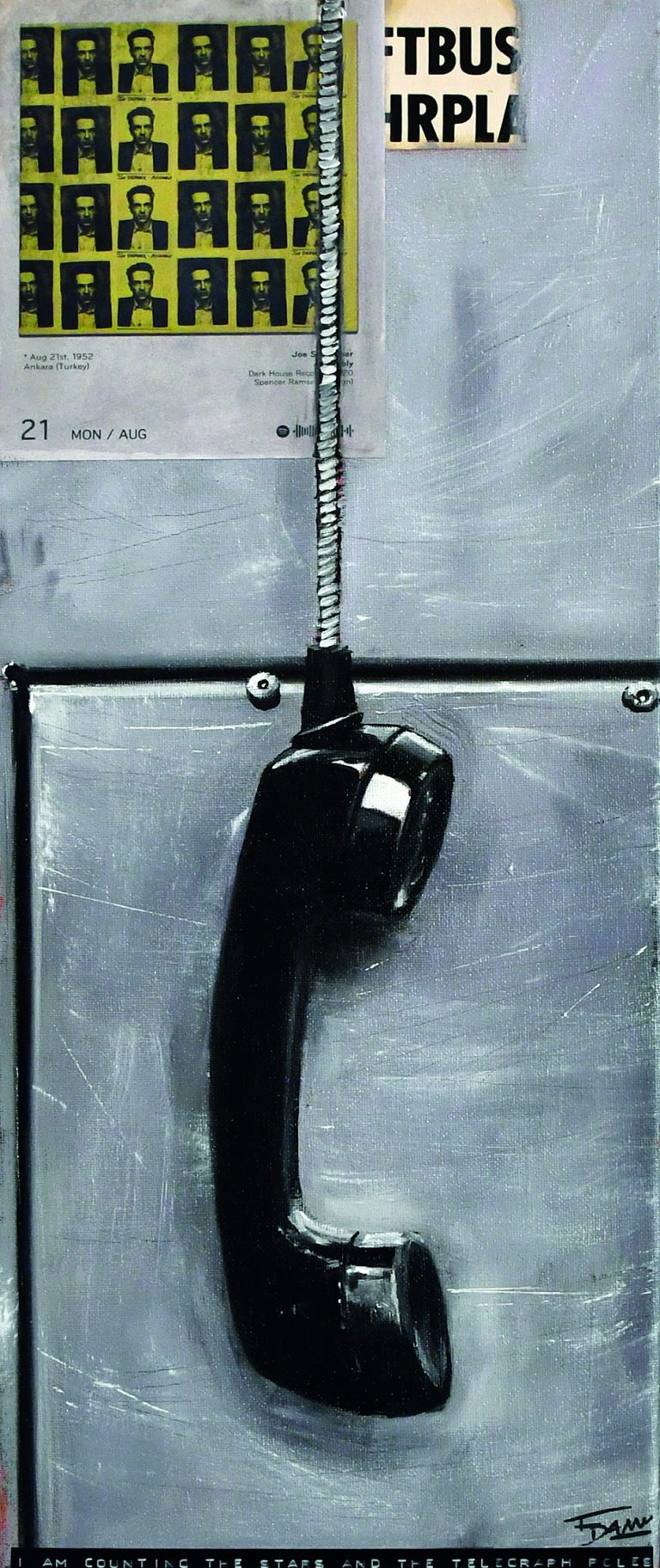 Hiperrealistisches Bild vom Künstler Frank Damm. Schwarzes Telefon.