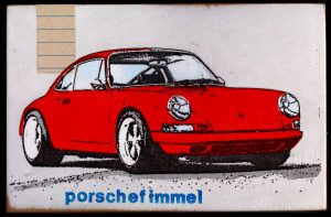 Porschefimmel: 911 lukasrot. Ein Holzbild vom Künstler Jan M. Petersen