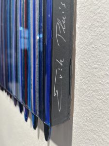 Erik Pluis - Human Barcode Drips (30x30cm, blau-pink) Kunstharz | Pigment auf Holz Detail: Signatur