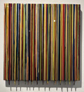 Kunstharz | Pigment auf Holz Erik Pluis - Human Barcode Drips (60x60cm, gelb)