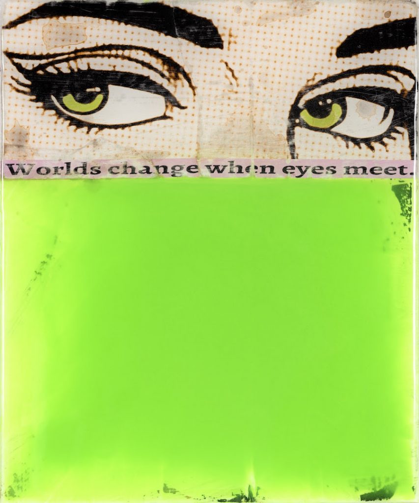 Jörg Döring - When eyes meet Mixtechnik und Epoxidharz auf Leinwand. Grüne Augen auf grünes Hintergrund