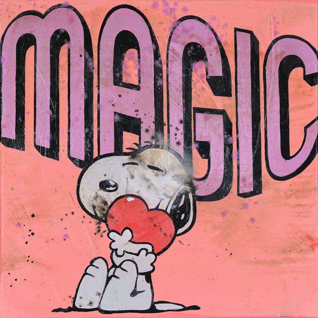 Jörg Döring - Magic love 40x40cm - Öl, Unikat - Snoopy