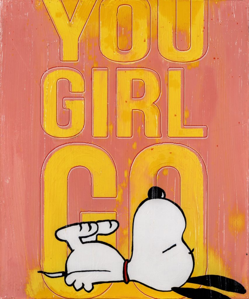 Jörg Döring - You girl go 30x25cm - Öl Unikat - Snoopy