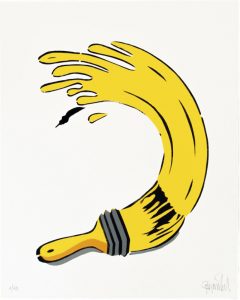 40 Jahren Bananensprayer: Die Grafik Editionen zur Niederrheintour 2026. Siebdruck auf Hahnemühle Büttenpapier. Motiv: Pinselbanane Künstler: Thomas Baumgärtel